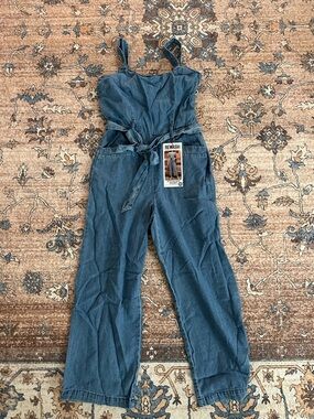 Rewash Denim Blue Wide-Leg Jumpsuit with Tie Waist